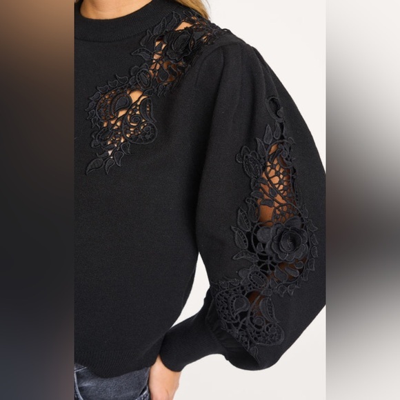 FARM Rio Sweaters - New Farm Rio embroidered details jumper Black Lace Cutout